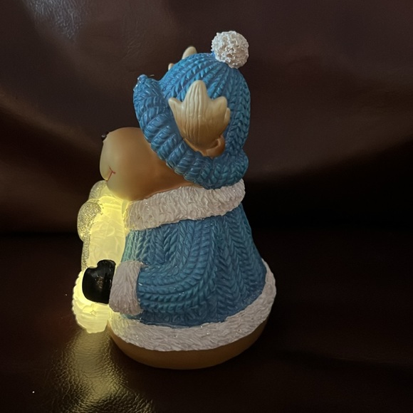 Vtg Lighted Glitter Reindeer Holding Sparkly Wreath w/Blue Hat & Coat - Picture 3 of 9